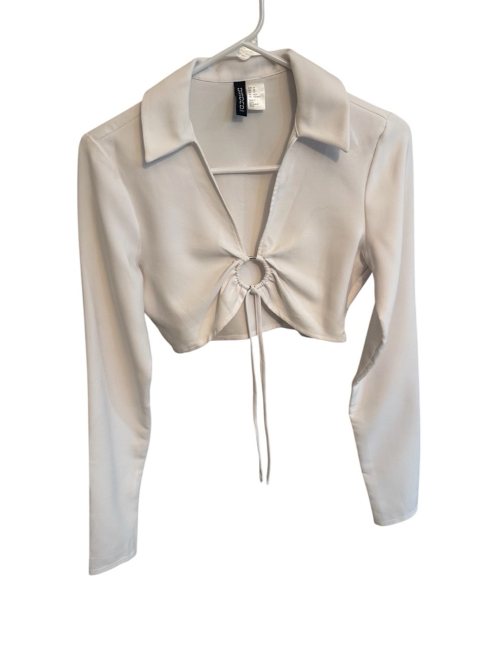H&M Cropped Long-Sleeve Ring-Front Top - White